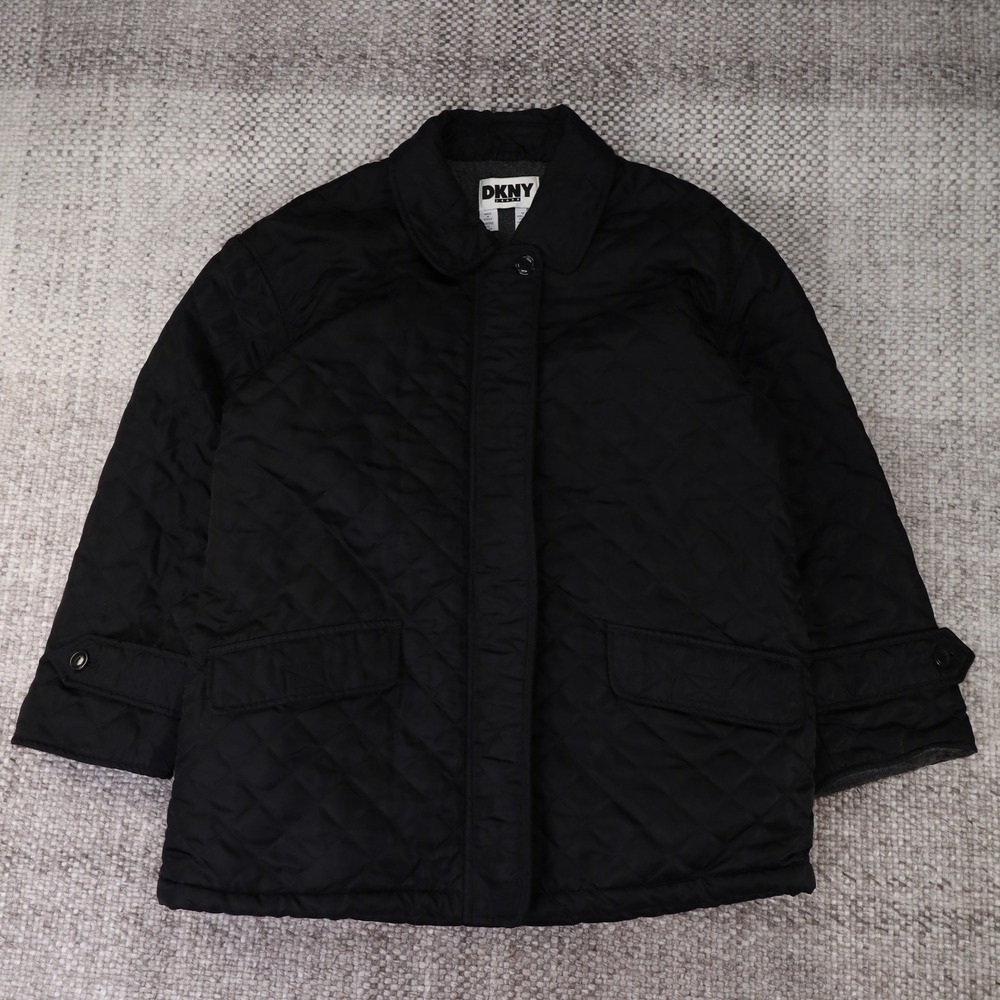 DKNY Jeans Quilted Barn Jacket Womens Small Black Excellent Fleece Lined Utility